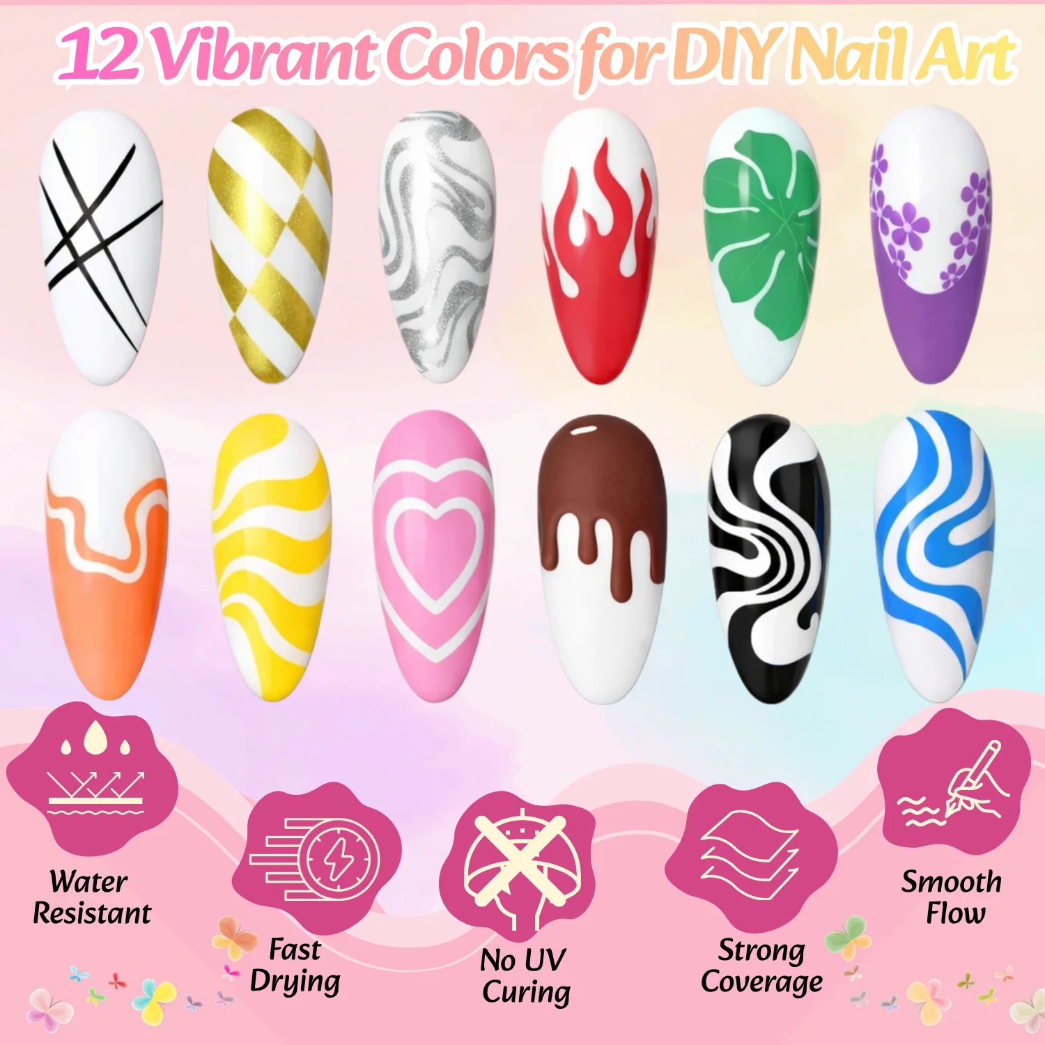 12 Colors 3D Nail Art Pens Set - Correction Pen Fine recension och pris